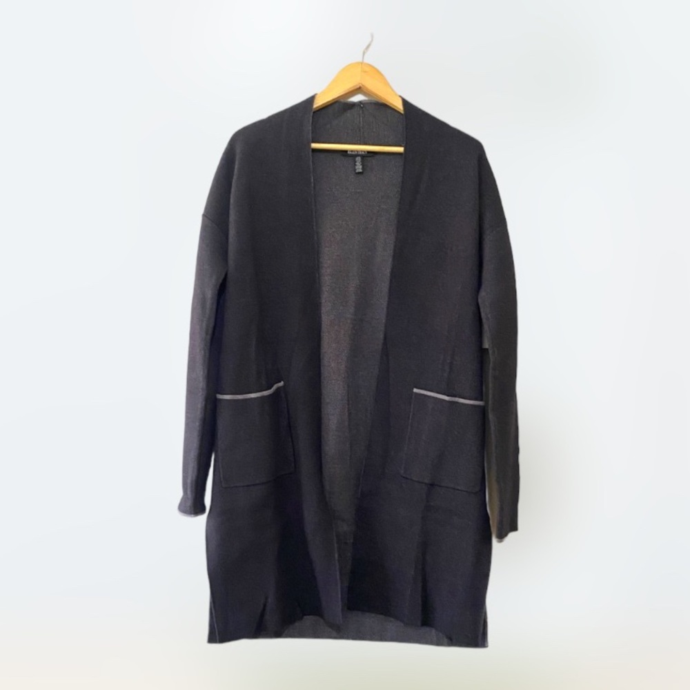 Ellen Tracy size S Charcoal Gray Long Sleeve Sweater Cardigan with Patch Pockets